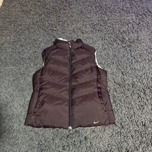 Nike‎ Puffer Vest Goose Down Womens M Plum Purple Sleeveless Full Zip Reversible